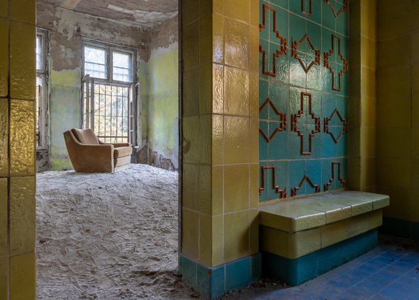Tiled bench and an armchair