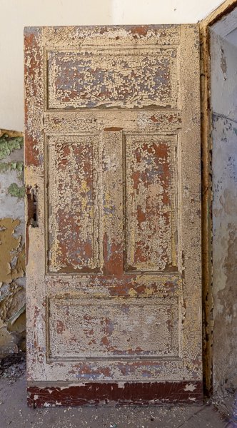 Peeling panelled door