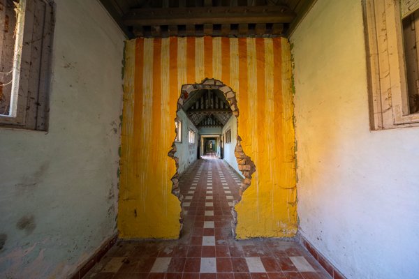 Hole in the striped wall