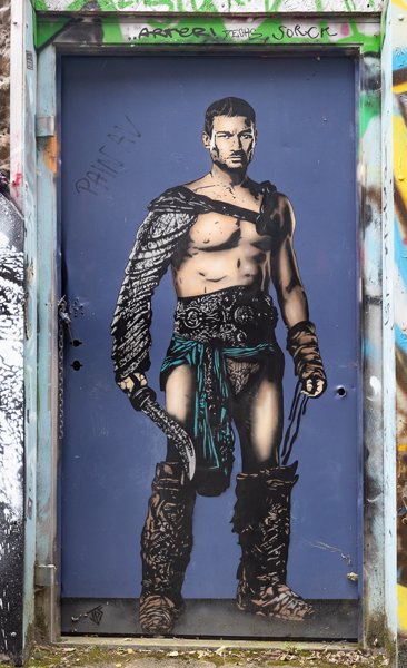 Gladiator on a blue door