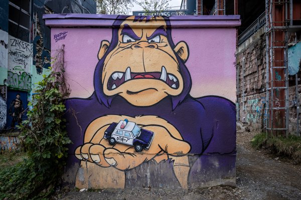Gorilla with a police car
